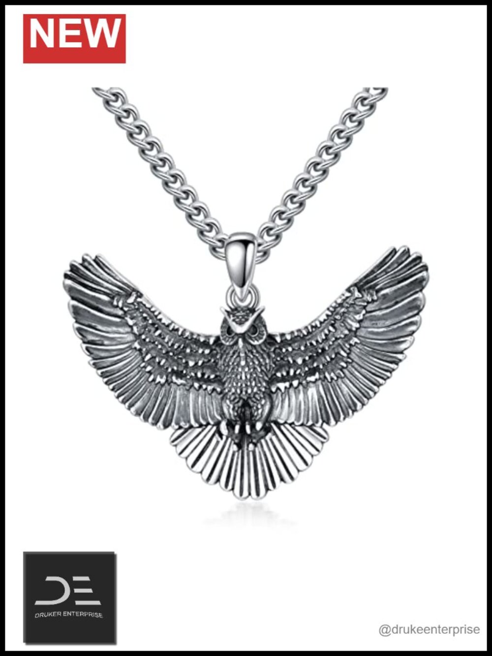 925 Sterling Silver Owl Pendant Necklace Men's Jewelry